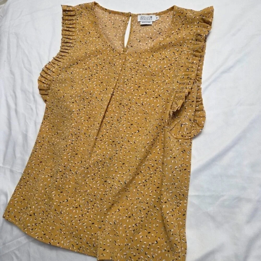Molly Bracken Ruffle Flutter Sleeve Blouse Top Yellow M - Picture 2 of 11